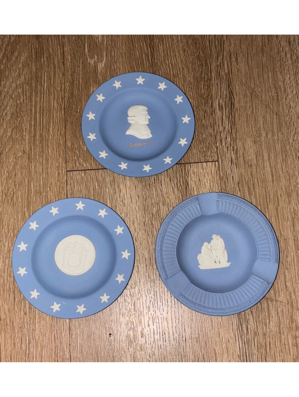 Vintage Wedgwood Blue Jasperware Ashtrays Trinket Dishe